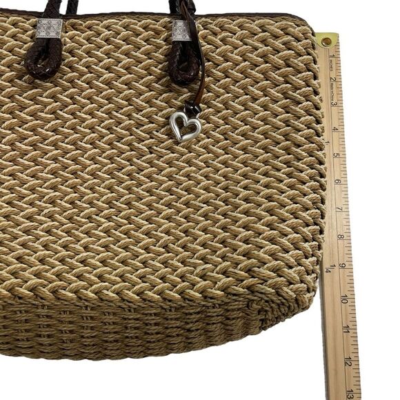 Brighton Rita Woven Macrame Jute Straw Leather Tote‎ Bag Animal Print Lining - Picture 7 of 14